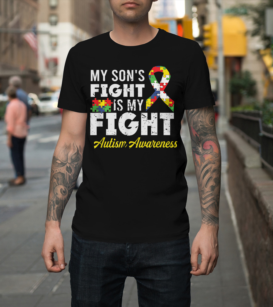 My Son's Fight Is My Fight Autism Awareness Puzzle T-Shirt
