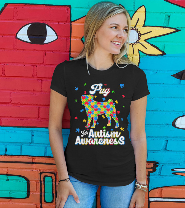 Pug For Autism Awareness Dog Dad Dog T-Shirt