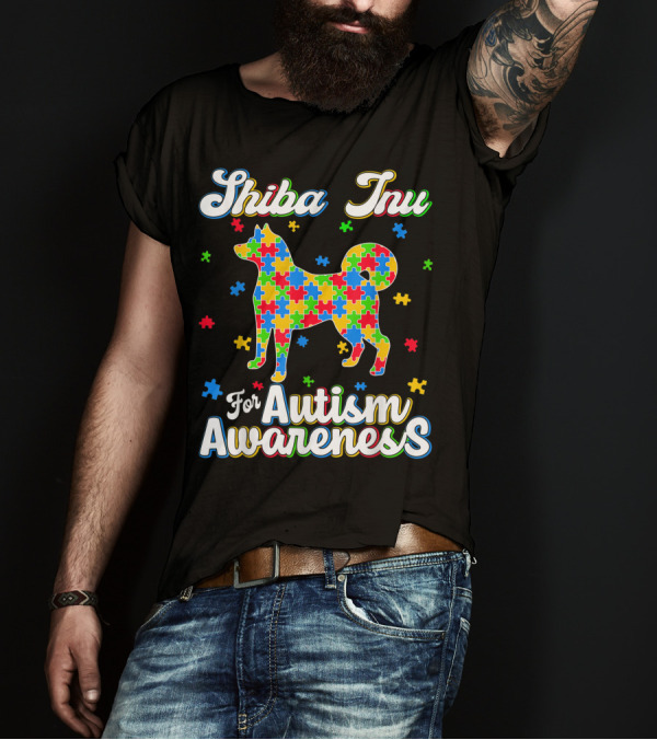Shiba Inu For Autism Awareness Dog Dad T-Shirt