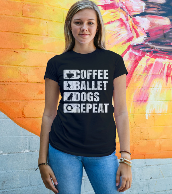 Coffee Ballet Dogs Repeat Ballerina Dancers Icons T-Shirt