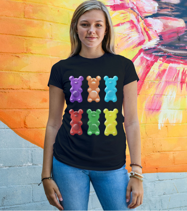 Cute Colorful Gummy Bear Candy Eater Six Bright Bear Colors T-Shirt