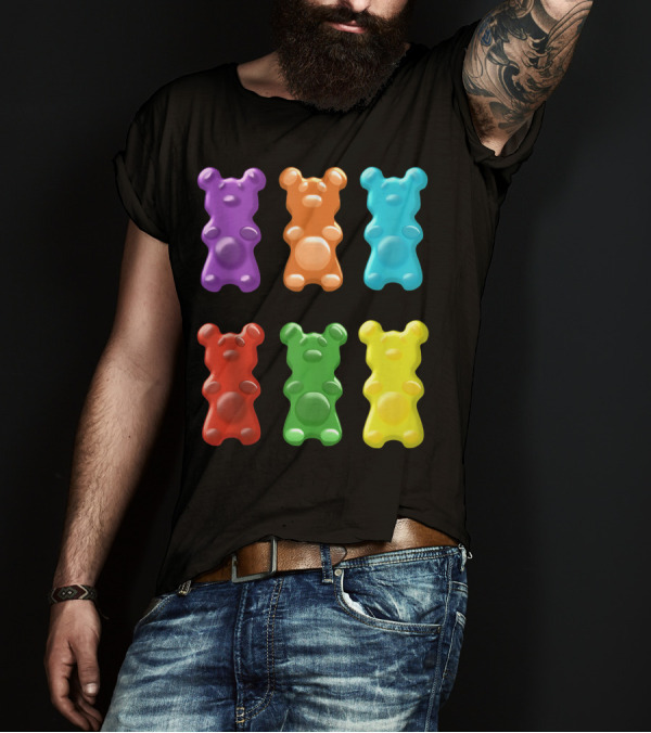 Cute Colorful Gummy Bear Candy Eater Six Bright Bear Colors T-Shirt