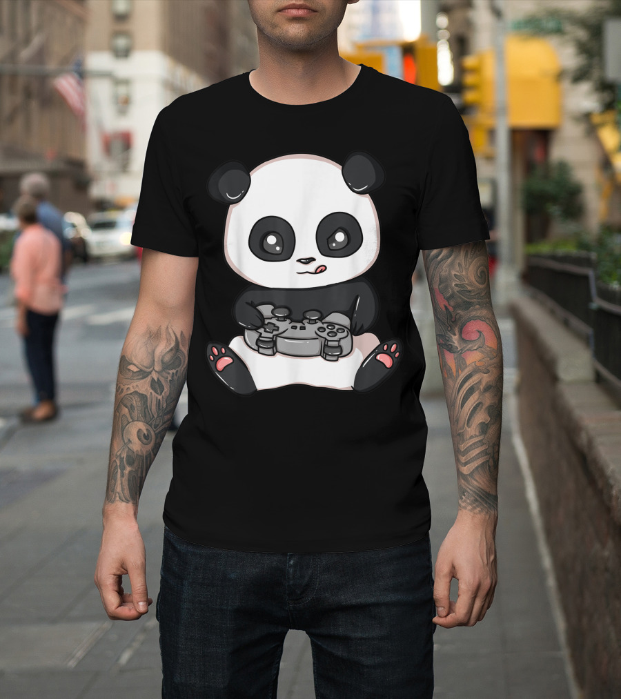 Panda Gamer Playing Video Games Controller Gaming Pew T-Shirt