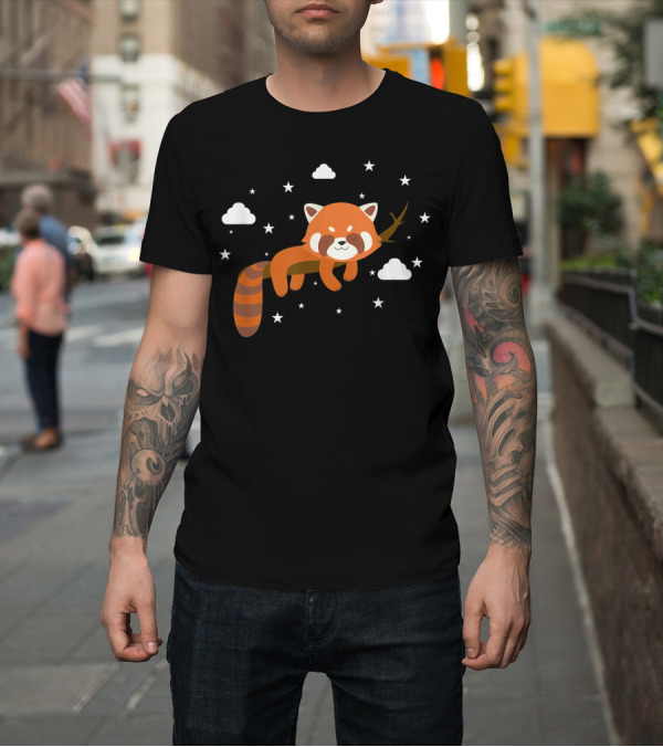 Shirt: Kawaii Sleeping Red Panda on Branch with Stars and Clouds T-Shirt Kawaii Sleeping Red Panda on Branch with Stars and Clouds T-Shirt