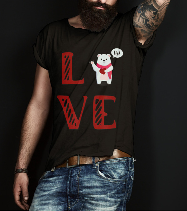 LOVE Little White Polar Bear Holding Valentine Hi T-Shirt