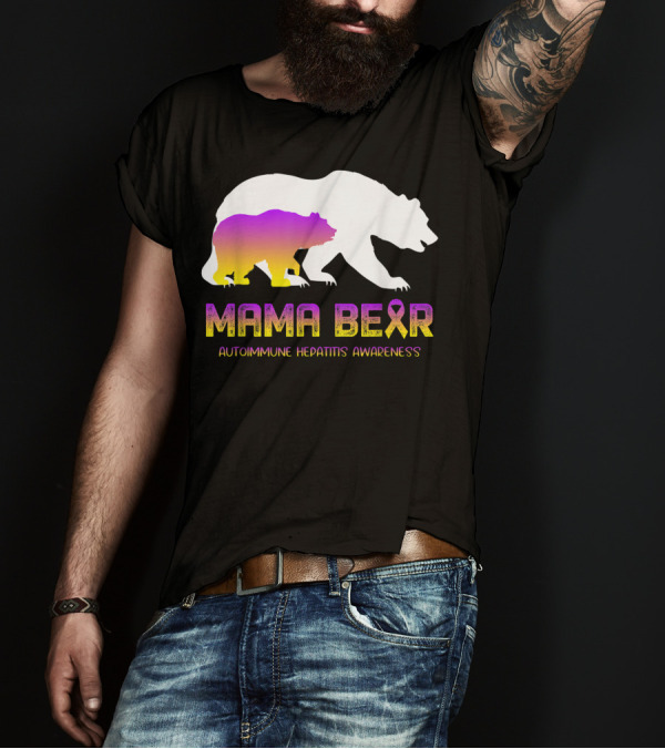 Mama Bear Autoimmune Hepatitis Awareness Ribbon Gradient Bear T-Shirt