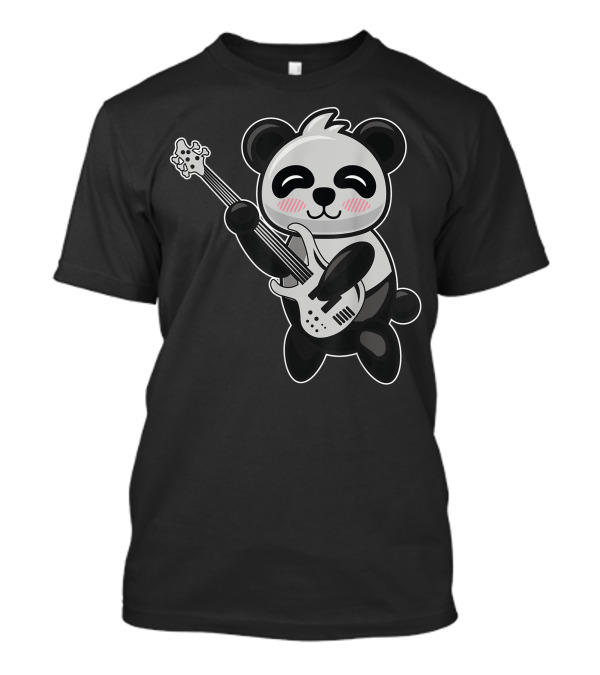Panda Bear Playing Bass Guitar Double Bass Cute Cartoon Musical Panda T-Shirt