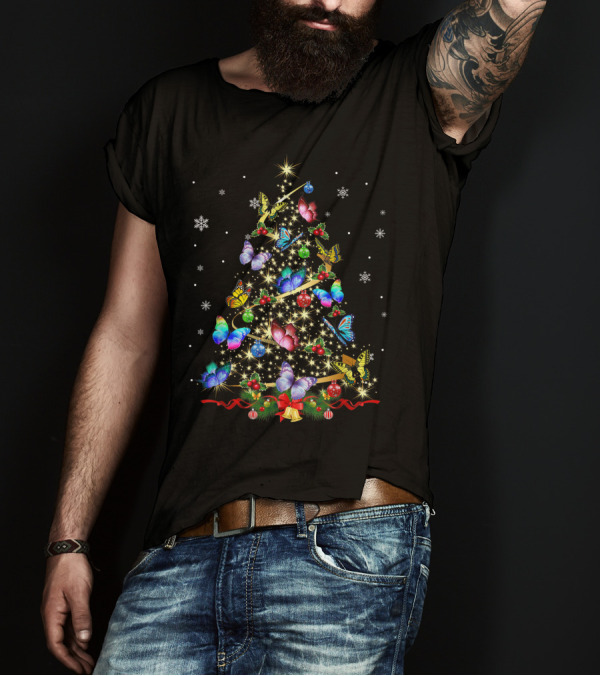 Butterfly Christmas Tree Lights Snowflakes Xmas Butterfly T-Shirt