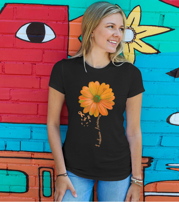 Leukemia Awareness Pretty Orange Flower Support Wife Husband T-Shirt