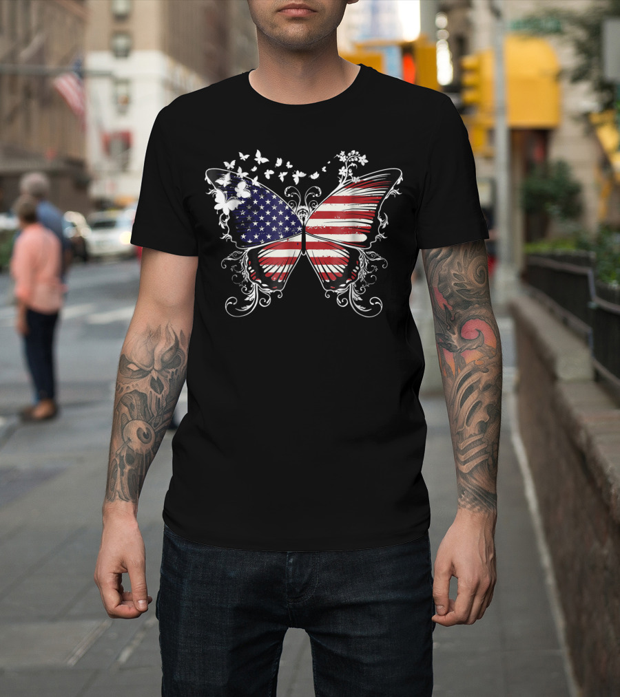 USA Flag Butterfly Vintage Patriotic Wings T-Shirt