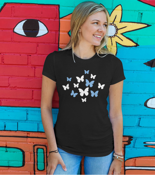 White And Blue Butterflies T-Shirt
