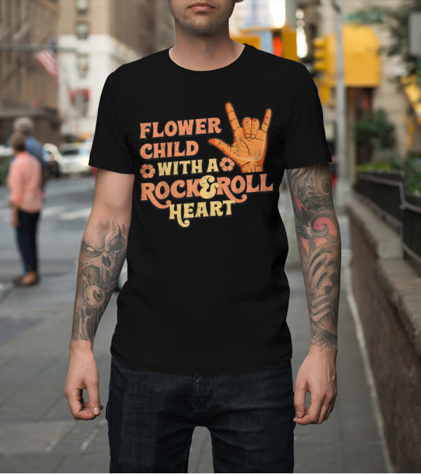 Shirt: Flower Child With a Rock and Roll Heart Hand Sign Vintage 70s T-Shirt Flower Child With a Rock and Roll Heart Hand Sign Vintage 70s T-Shirt