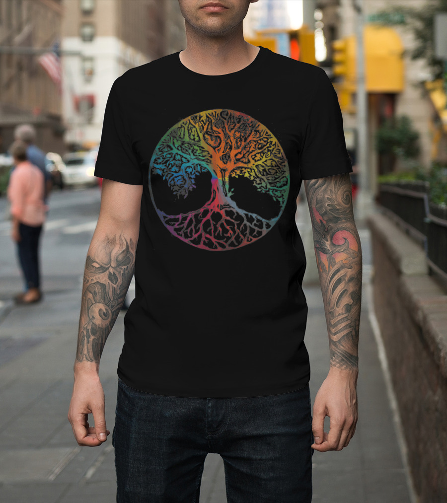 Multi Color Rainbow Circle Tree of Life T-Shirt