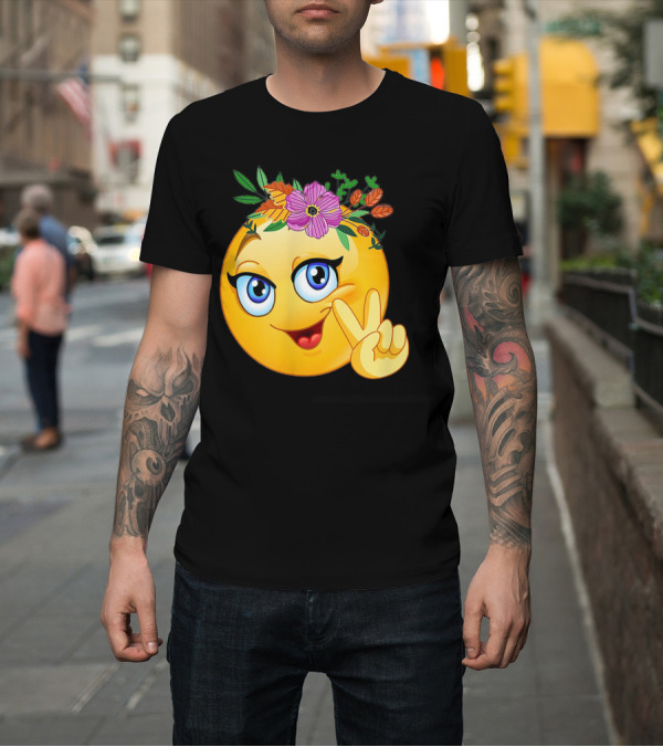 Shirt: Smiley Hippie Flower Power Crown Peace Emoji Girls Trend T-Shirt Smiley Hippie Flower Power Crown Peace Emoji Girls Trend T-Shirt