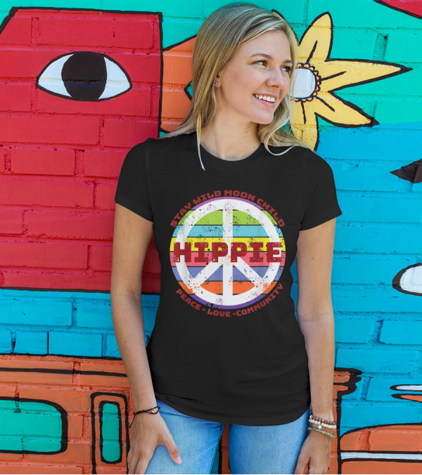Stay Wild Moon Child Hippie Peace Love Community Rainbow Festival T-Shirt