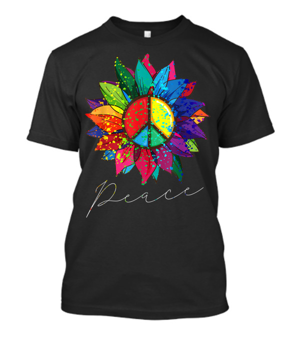 Peace Sunflower Rainbow Hippie 70s Flower Power Sign T-Shirt