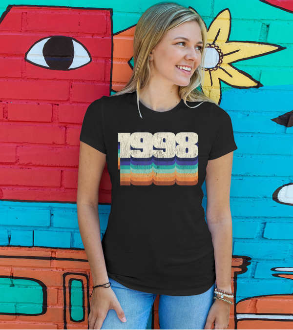 Vintage 1998 Retro Colorful Stripes 22nd Birthday T-Shirt