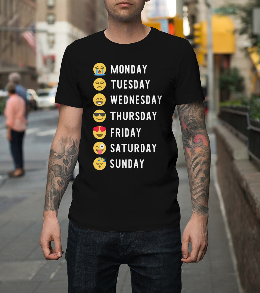 Monday Tuesday Wednesday Thursday Friday Saturday Sunday Emojis Mood Emoticons Weekdays T-Shirt