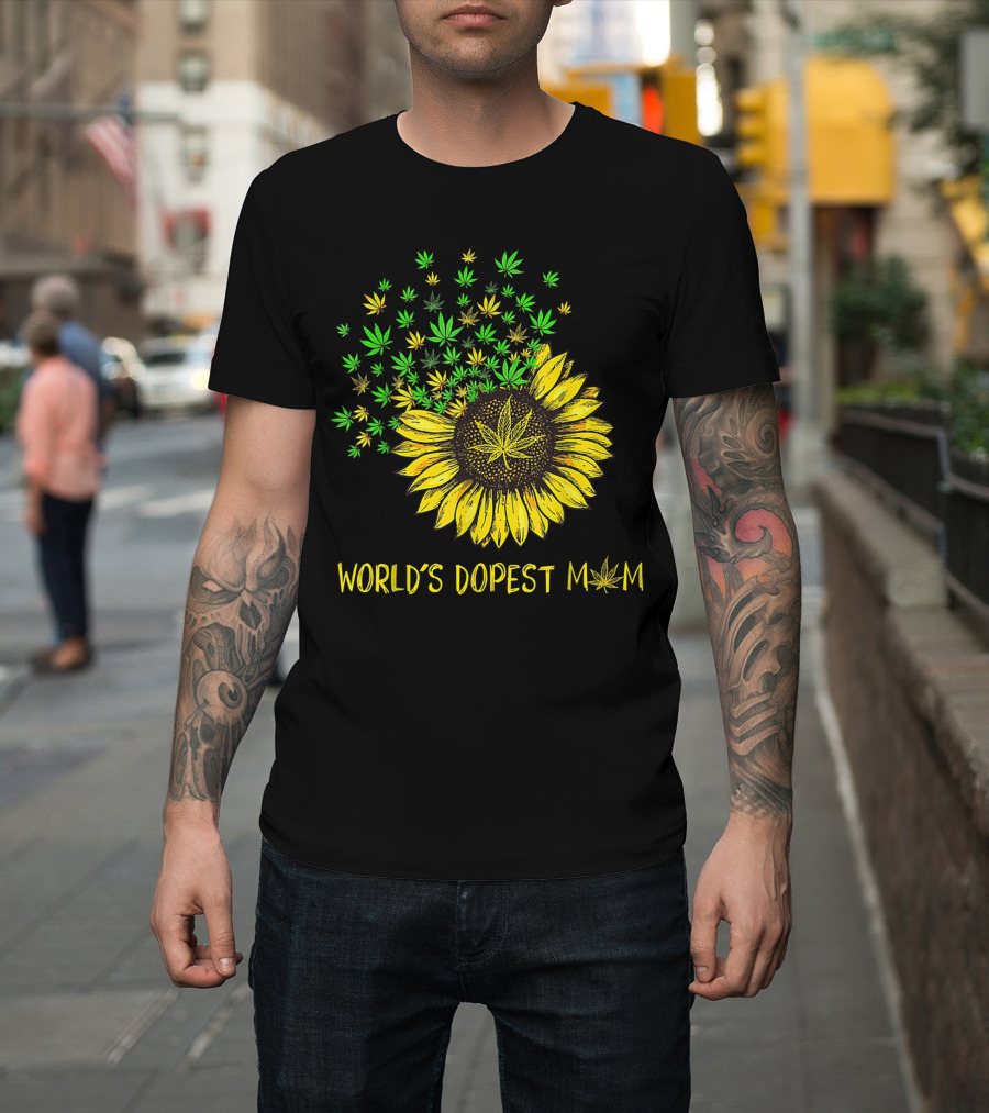 World's Dopest Mom Sunflower Cannabis Weed 420 T-Shirt