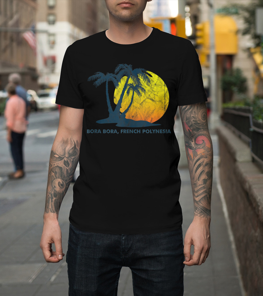 Bora Bora French Polynesia Sunset with Coconut Palm Trees T-Shirt