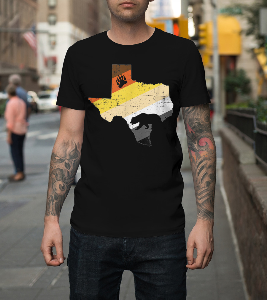 Texas Bear Pride Flag with Paw Silhouette and Stripes T-Shirt