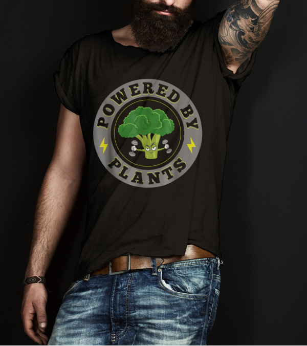 Powered By Plants Broccoli Lifting Dumbbells Vegan Plant Power T-Shirt