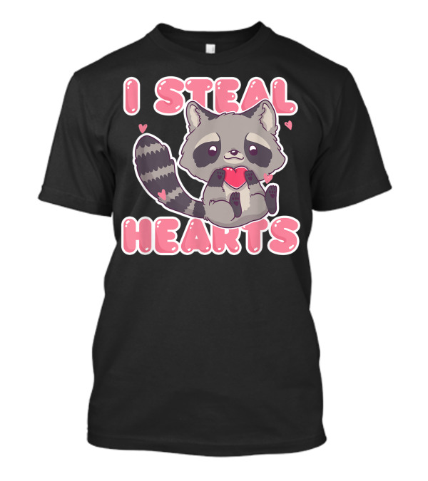 I Steal Hearts Cute Raccoon Holding Heart T-Shirt