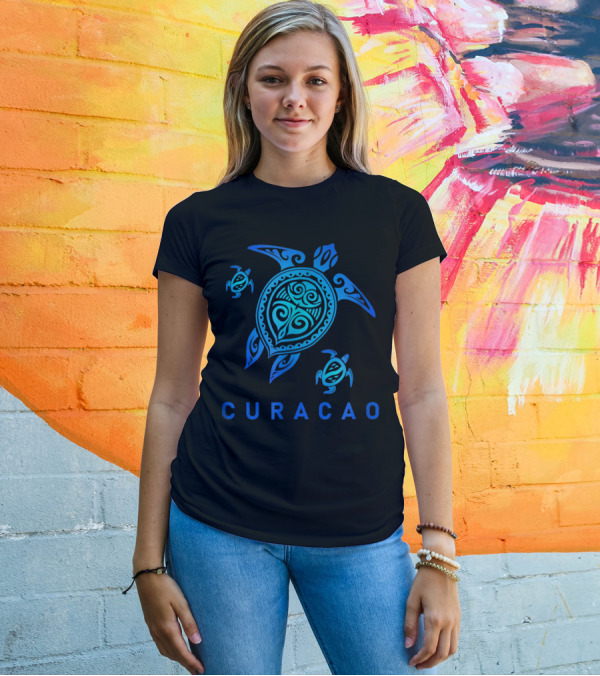 Curacao Tribal Turtle Sea Blue T-Shirt
