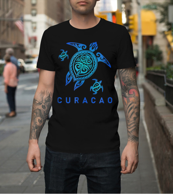Curacao Tribal Turtle Sea Blue T-Shirt