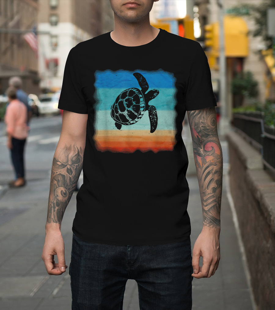 Love Sea Turtles Vintage Skip A Straw Save A Turtle Retro Stripes T-Shirt
