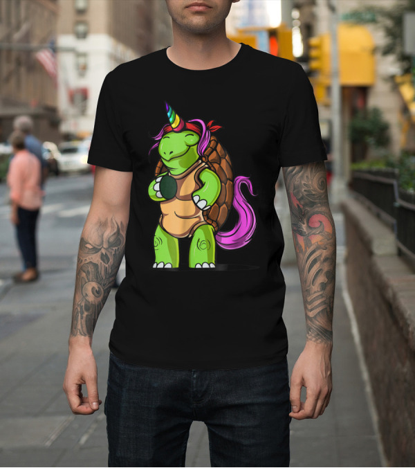 Shirt: Magical Rainbow Horned Turtle Tortoise Unicorn with Pink Mane and Tail T-Shirt Magical Rainbow Horned Turtle Tortoise Unicorn with Pink Mane and Tail T-Shirt