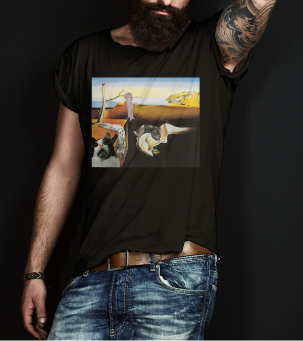 Persistence Of Meowory Melting Cat Classic Surreal Landscape T-Shirt