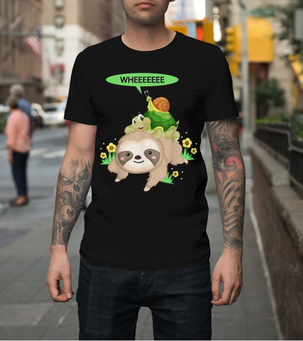 Shirt: Wheeeeee Running Wild Sloth with Turtle and Snail T-Shirt Wheeeeee Running Wild Sloth with Turtle and Snail T-Shirt