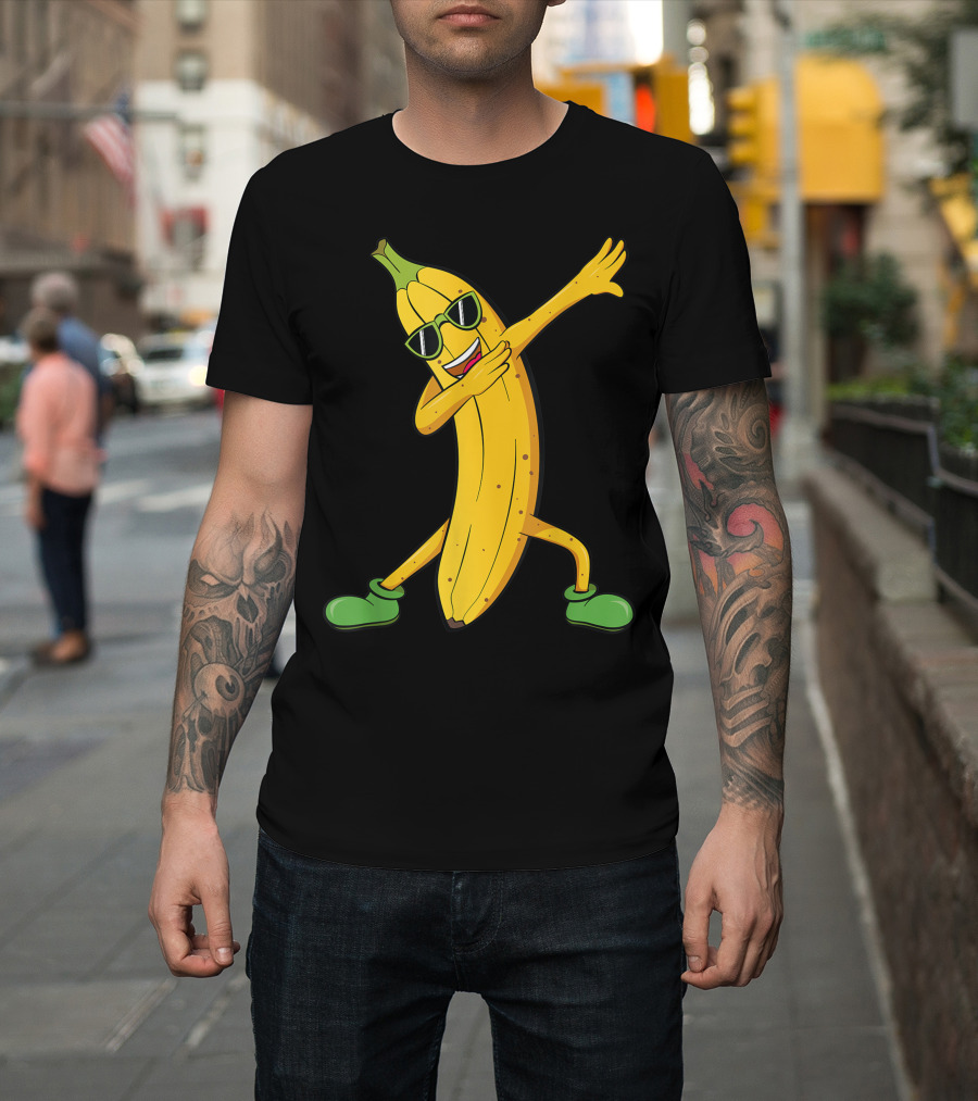 Dabbing Banana Vegan Fruit Lover with Sunglasses and Green Shoes T-Shirt