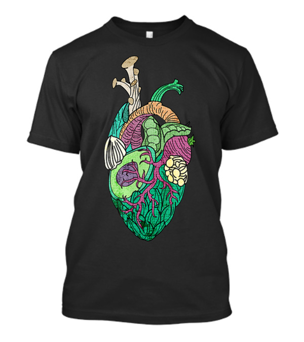 Vegan Women Heart Veggie Lover Vegan Artful Vegetable Heart T-Shirt