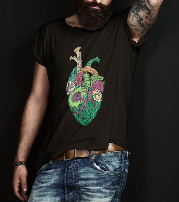 Vegan Women Heart Veggie Lover Vegan Artful Vegetable Heart T-Shirt