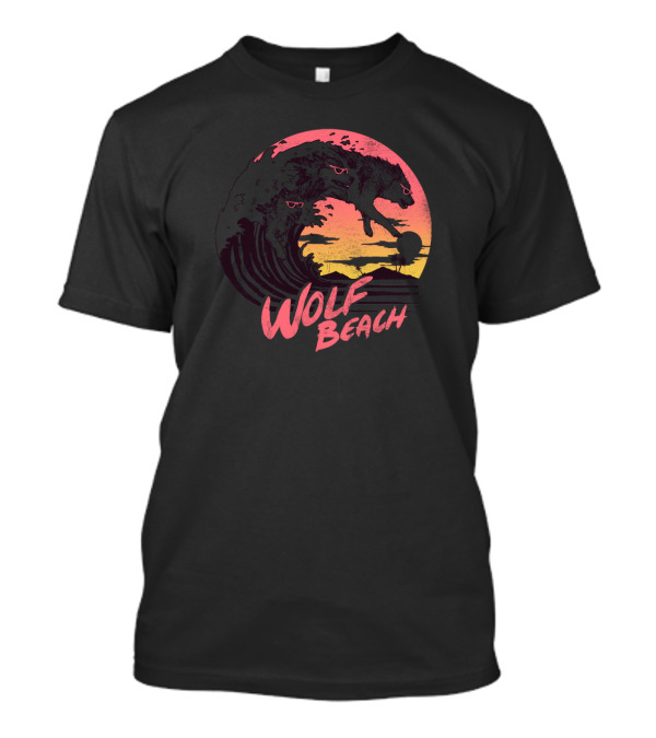 Wolf Beach Surf Wolves Sunset Scene T-Shirt