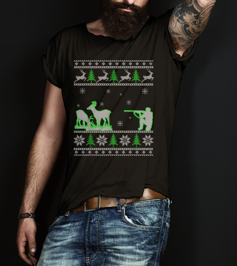 Funny Ugly Christmas Sweater Hunting Deer Hunters T-Shirt