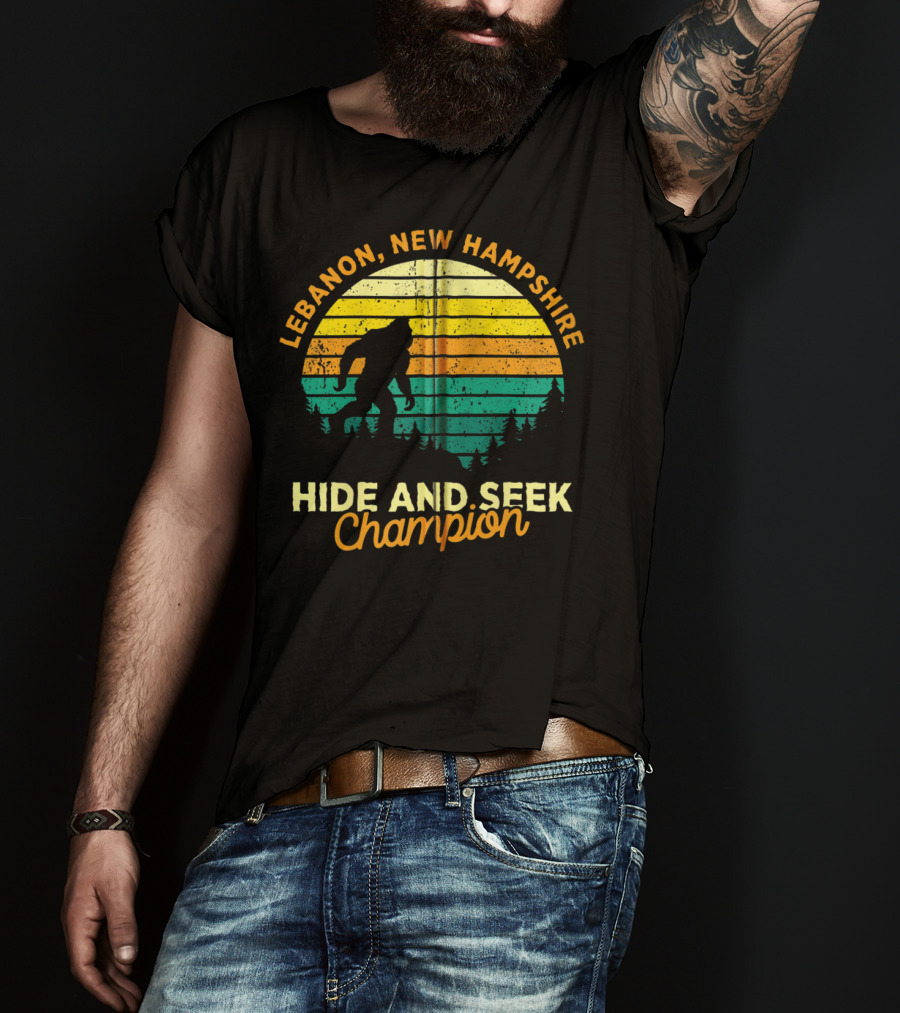 Lebanon New Hampshire Bigfoot Hide And Seek Champion Retro Sunset T-Shirt