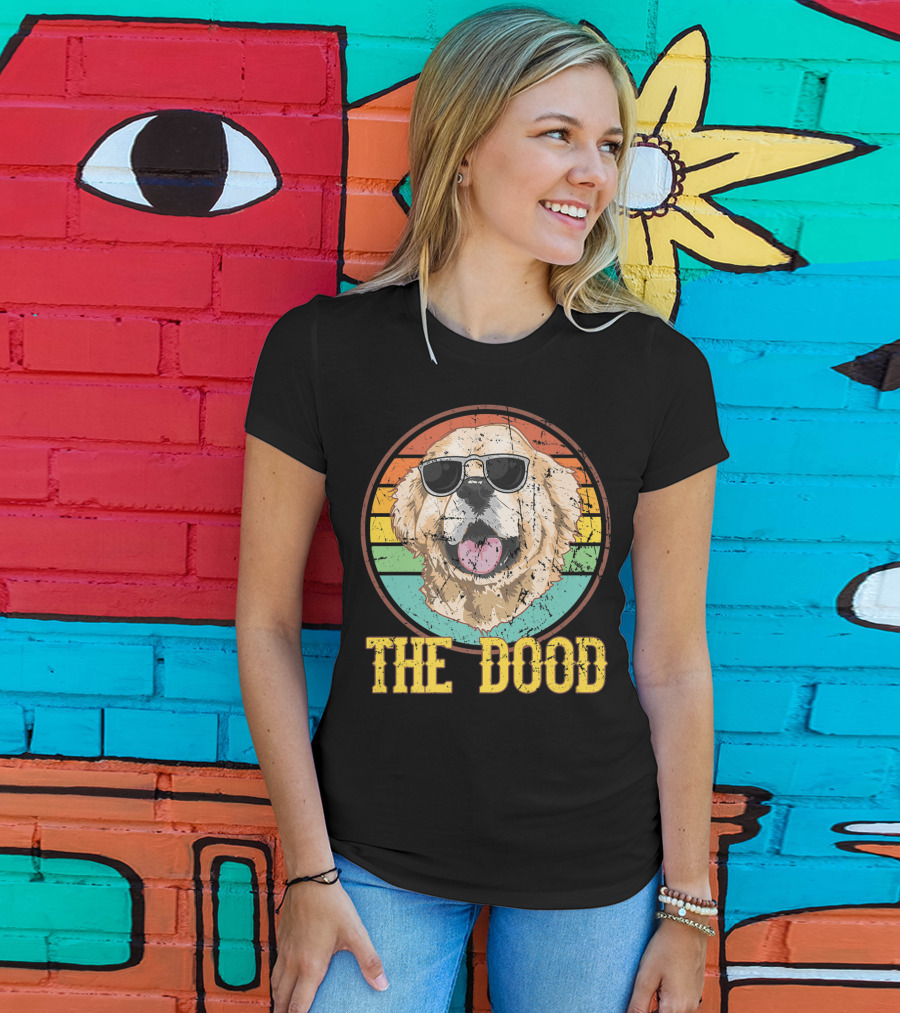 Retro Vintage Goldendoodle The Dood Dog Lovers Sunglasses Stripes T-Shirt