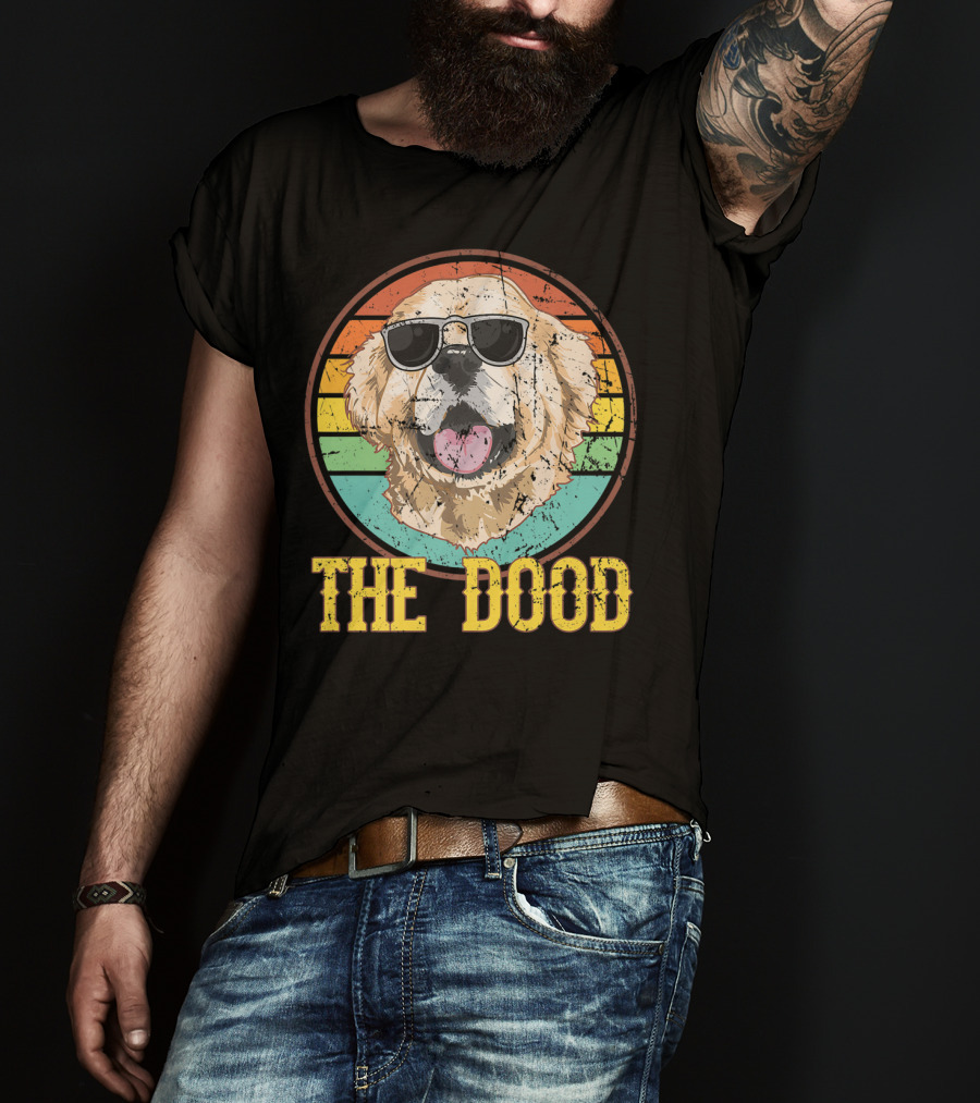 Retro Vintage Goldendoodle The Dood Dog Lovers Sunglasses Stripes T-Shirt