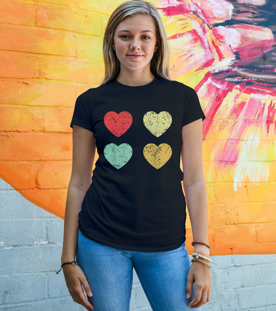 Retro Vintage Grunge Hearts Valentines Day T-Shirt