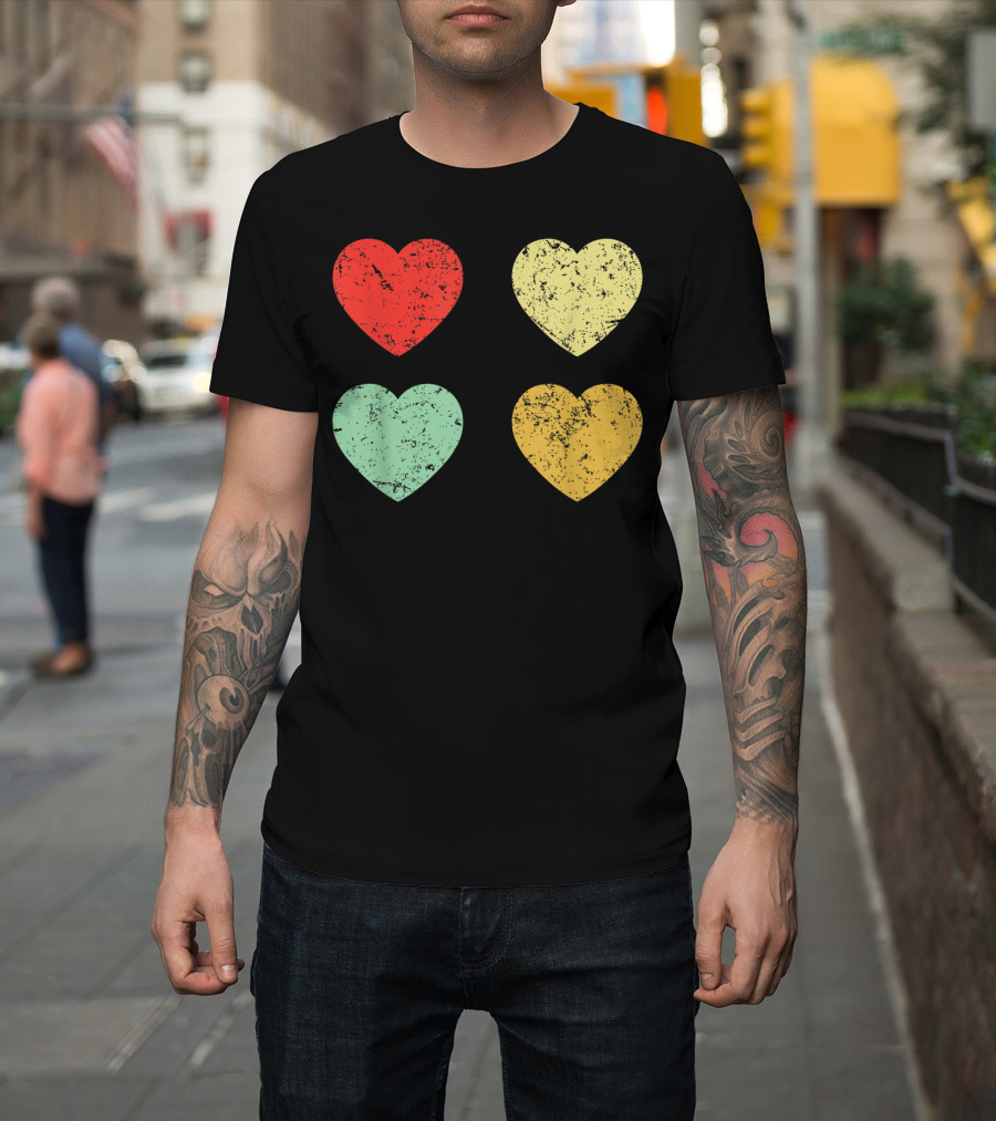 Retro Vintage Grunge Hearts Valentines Day T-Shirt