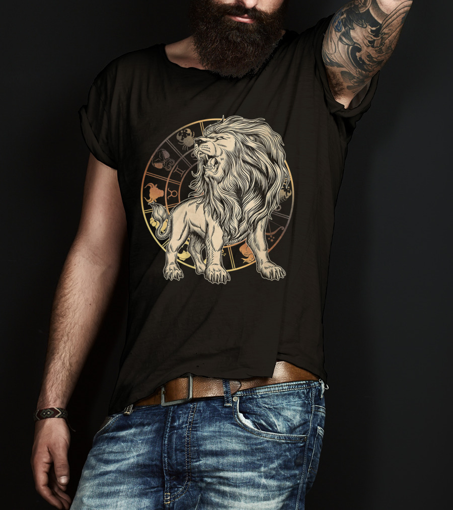 Leo Zodiac Lion Born In July August Astrology Circle T-Shirt