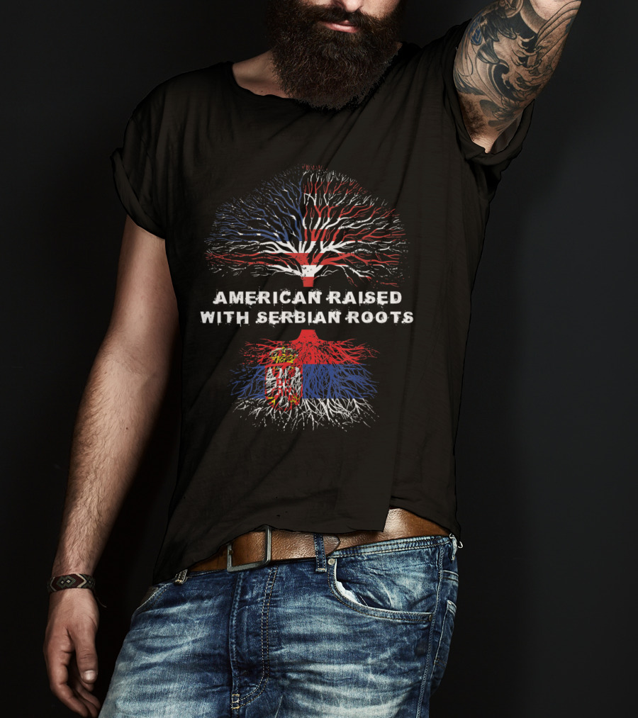 American Raised With Serbian Roots Tree Flag T-Shirt