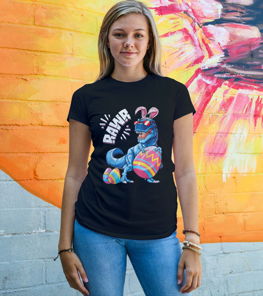 Easter Bunny Dinosaur Rex Rawr Eggs Girl T-Shirt