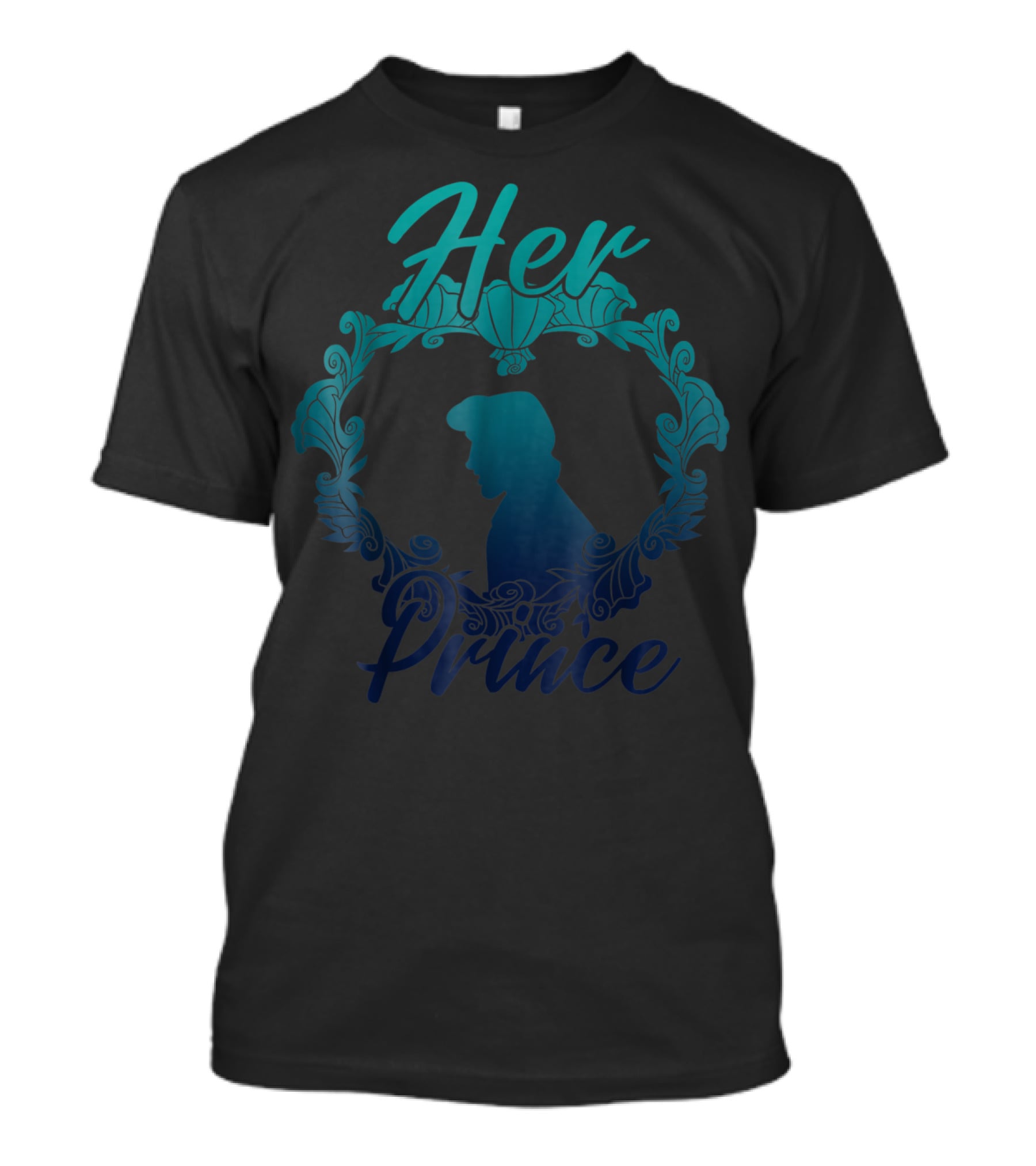 Disney Little Mermaid Eric Her Prince Silhouette Teal Floral T-Shirt