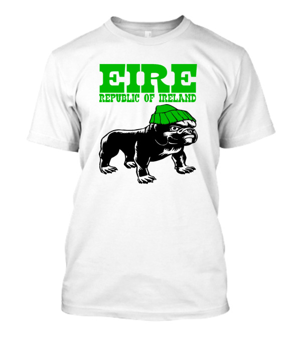 EIRE Republic Of Ireland Bulldog With Green Beanie T-Shirt