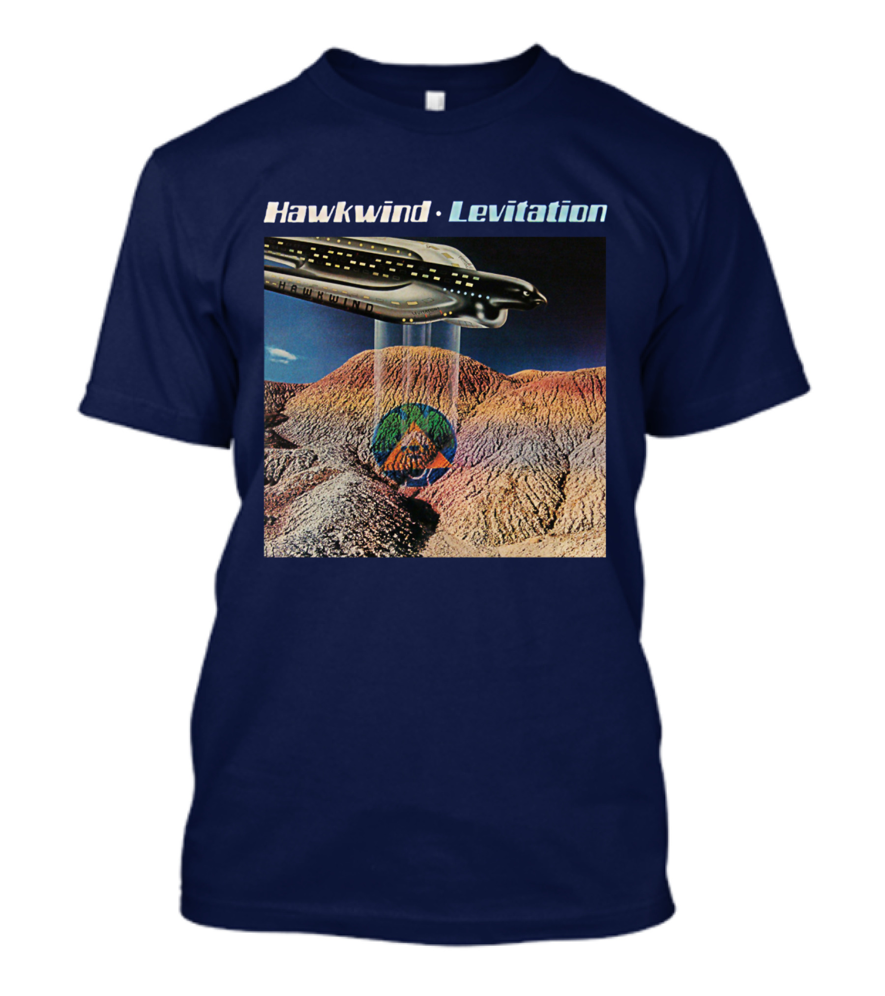 Hawkwind Levitation Spaceship Over Mountain Landscape T-Shirt