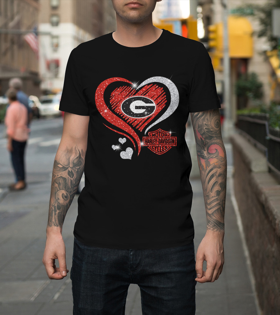 Georgia Bulldogs Harley Davidson Love Heart T-Shirt